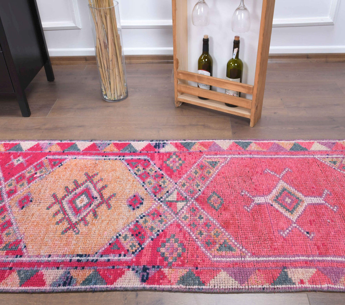 El yapımı vintage yolluk 61x335 cm oryantal desenli yün - desen detayı