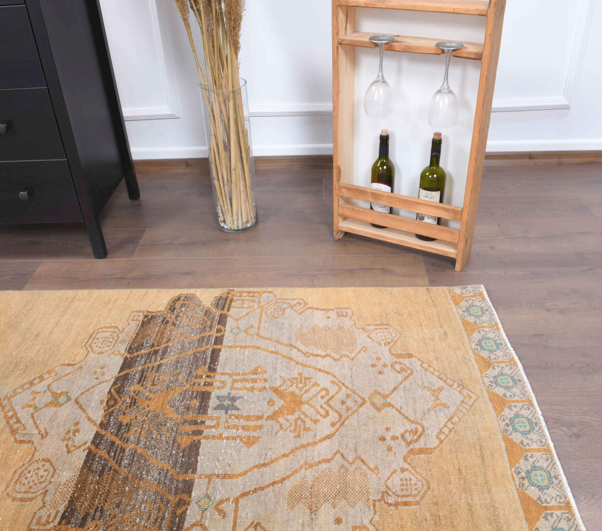 El yapımı vintage yolluk 81x353 cm tribal desenli yün - üstten görünüm