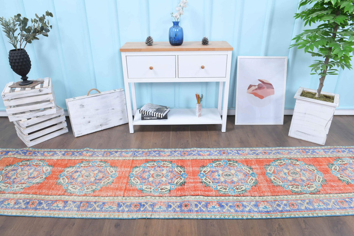 El yapımı vintage yolluk 79x361 cm oryantal desenli yün - detay görünümü