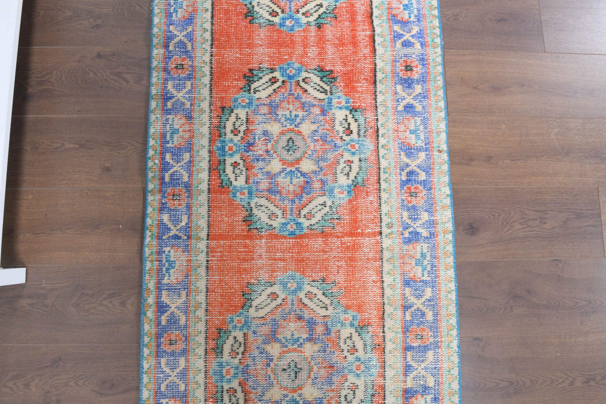 El yapımı vintage yolluk 79x361 cm oryantal desenli yün - yakın çekim doku detayı