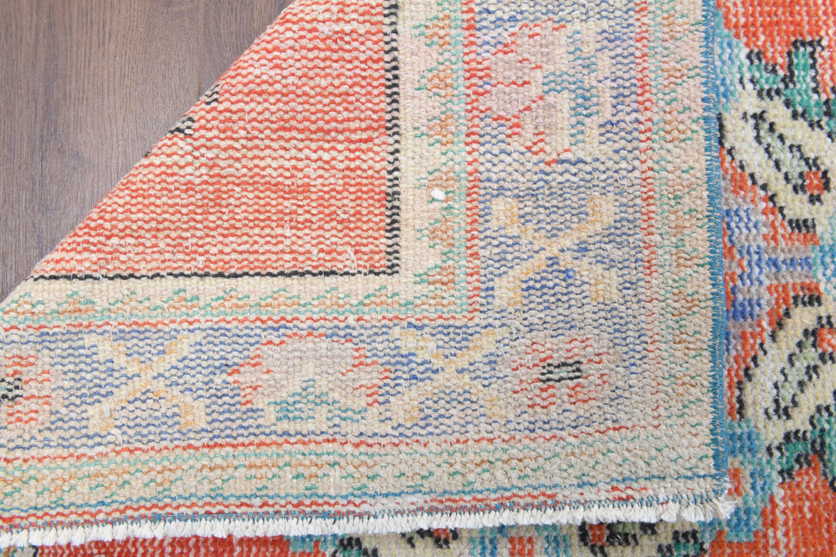 El yapımı vintage yolluk 79x361 cm oryantal desenli yün - üstten görünüm