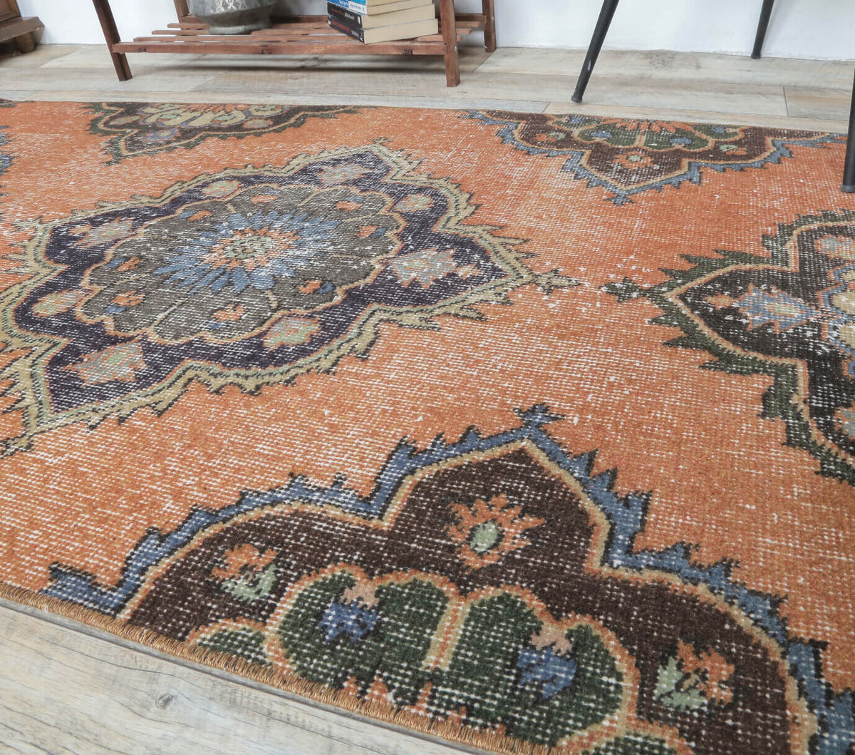 El yapımı vintage yolluk 94x391 cm i̇kat desenli yün - desen detayı
