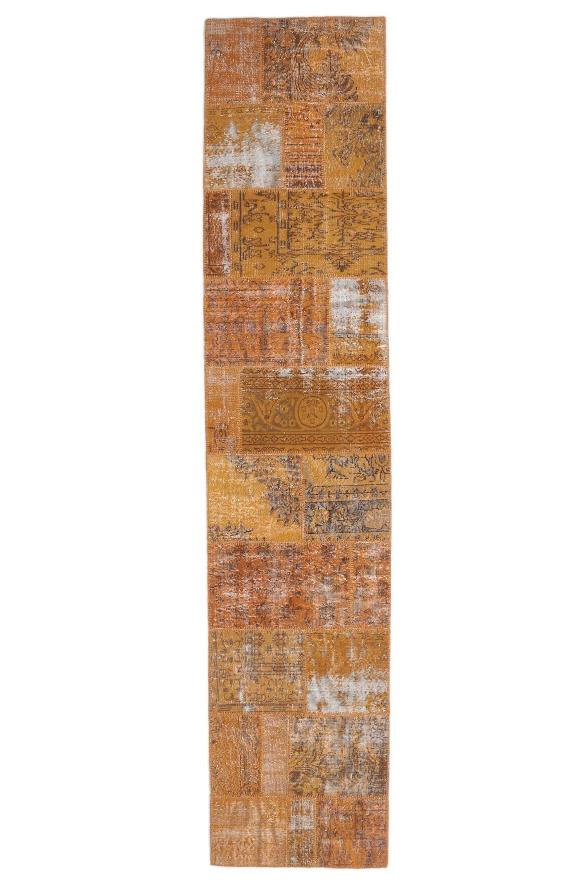 El yapımı vintage yolluk 86x401 cm soyut desenli yün - üstten görünüm