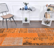 El yapımı vintage yolluk 81x399 cm üzeri boyalı desenli yün - detay görünümü