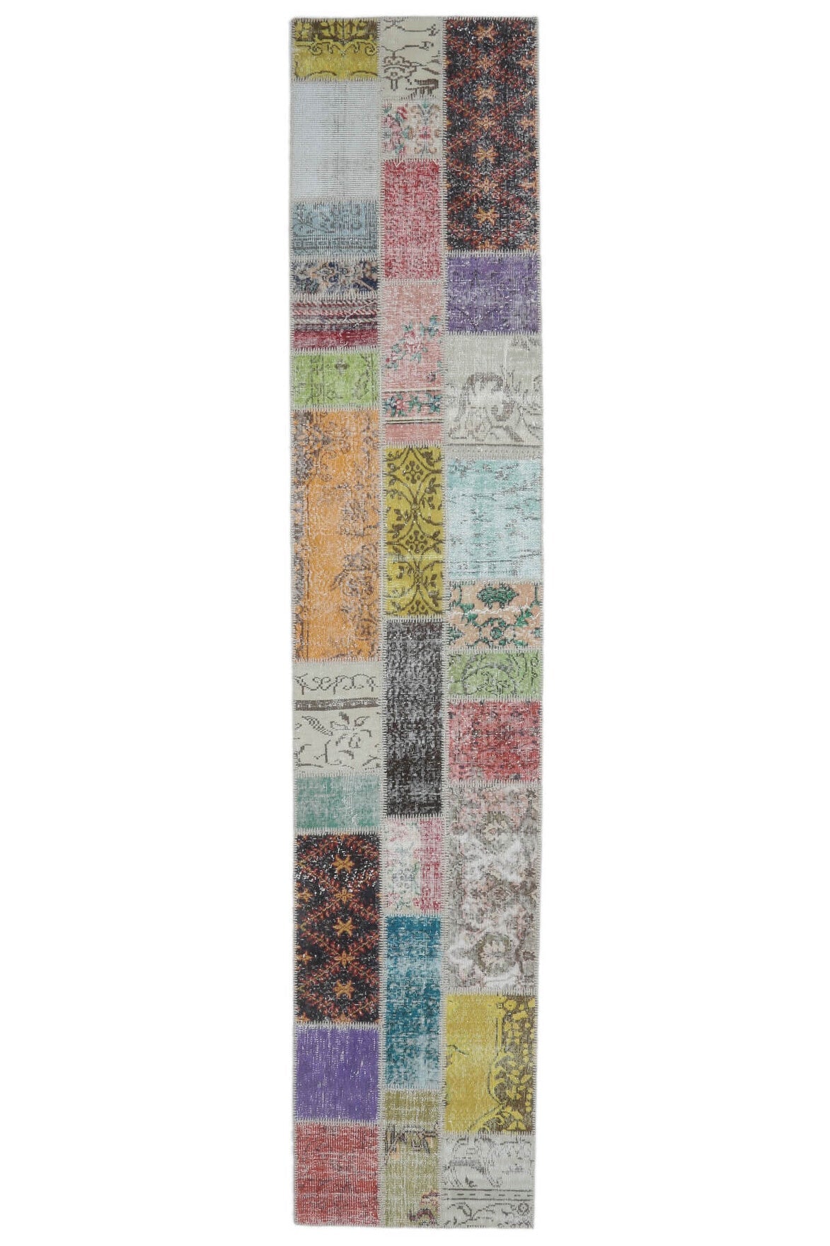El yapımı vintage yolluk 79x401 cm retro desenli yün - üstten görünüm