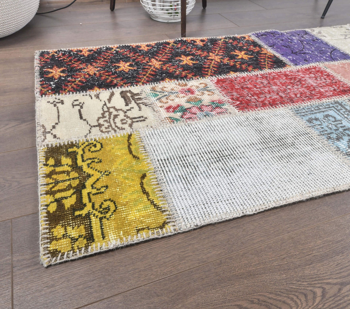 El yapımı vintage yolluk 79x401 cm retro desenli yün - kenar ve saçak detayı