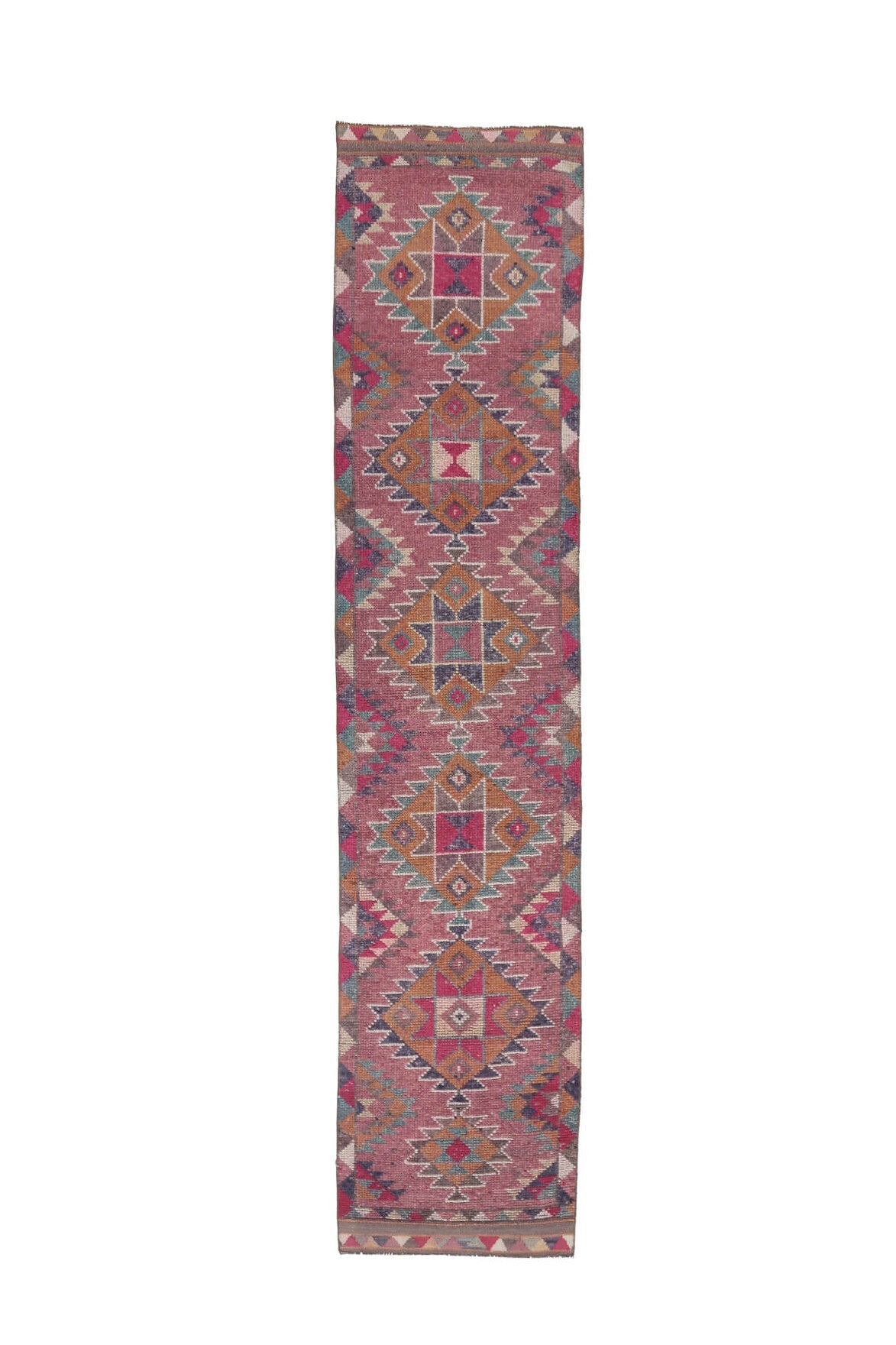 El yapımı vintage yolluk 81x381 cm i̇kat desenli yün - açık alan görünümü