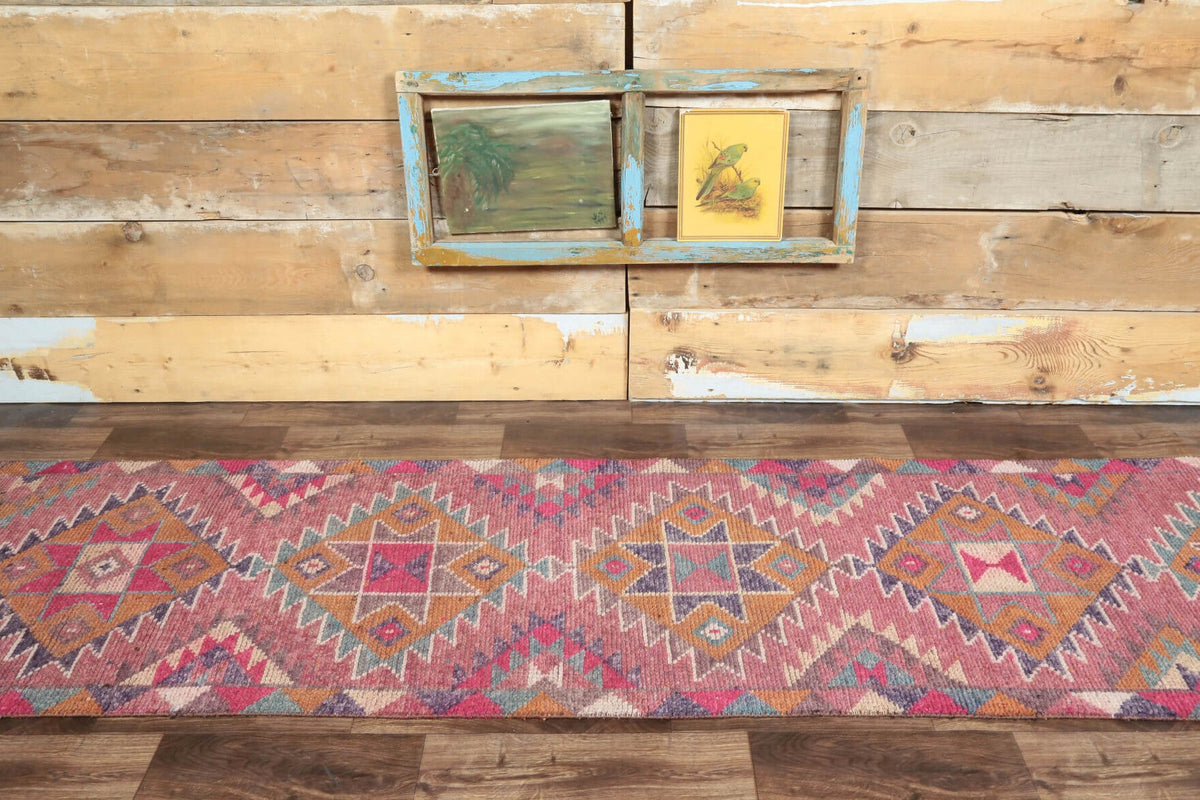 El yapımı vintage yolluk 81x381 cm i̇kat desenli yün - detay görünümü
