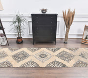 El yapımı vintage yolluk 97x381 cm geometrik desenli yün - detay görünümü