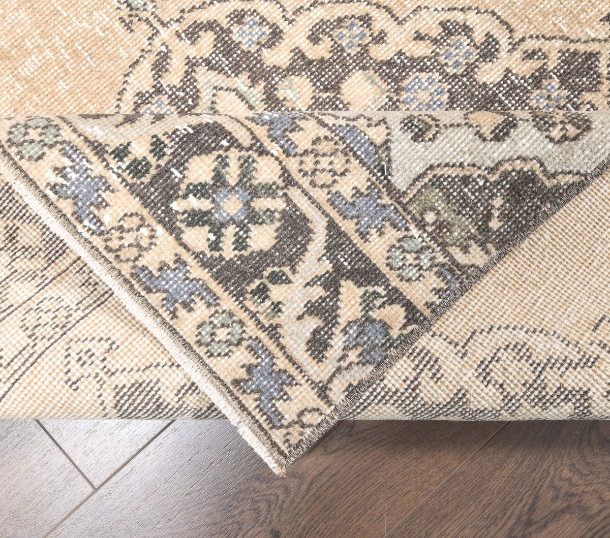 El yapımı vintage yolluk 97x381 cm geometrik desenli yün - desen detayı