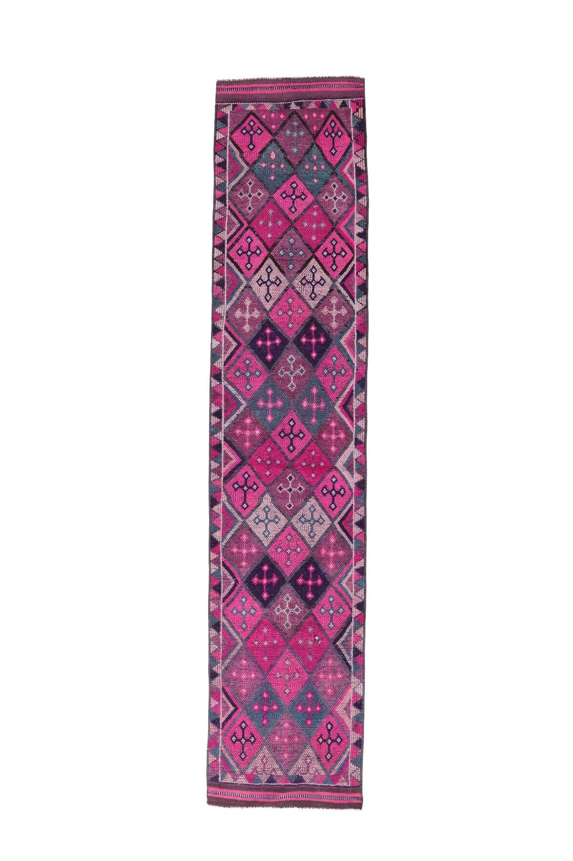 El yapımı vintage yolluk 81x391 cm i̇kat desenli yün - farklı açıdan görünüm