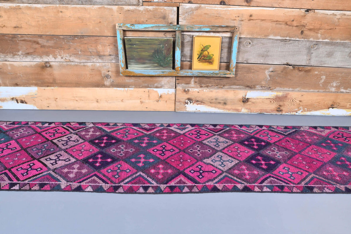 El yapımı vintage yolluk 81x391 cm i̇kat desenli yün - detay görünümü
