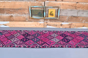 El yapımı vintage yolluk 81x391 cm i̇kat desenli yün - detay görünümü