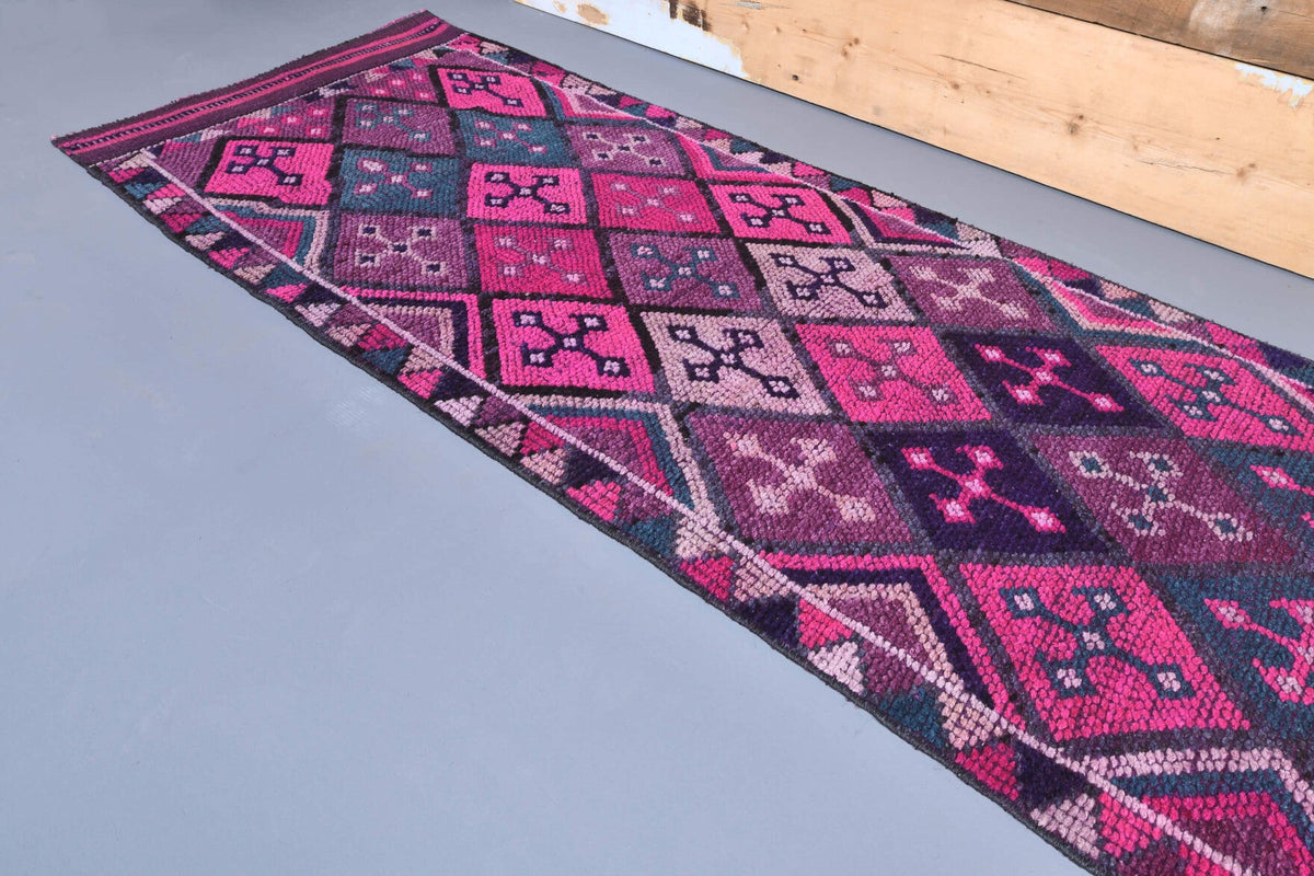 El yapımı vintage yolluk 81x391 cm i̇kat desenli yün - kenar ve saçak detayı