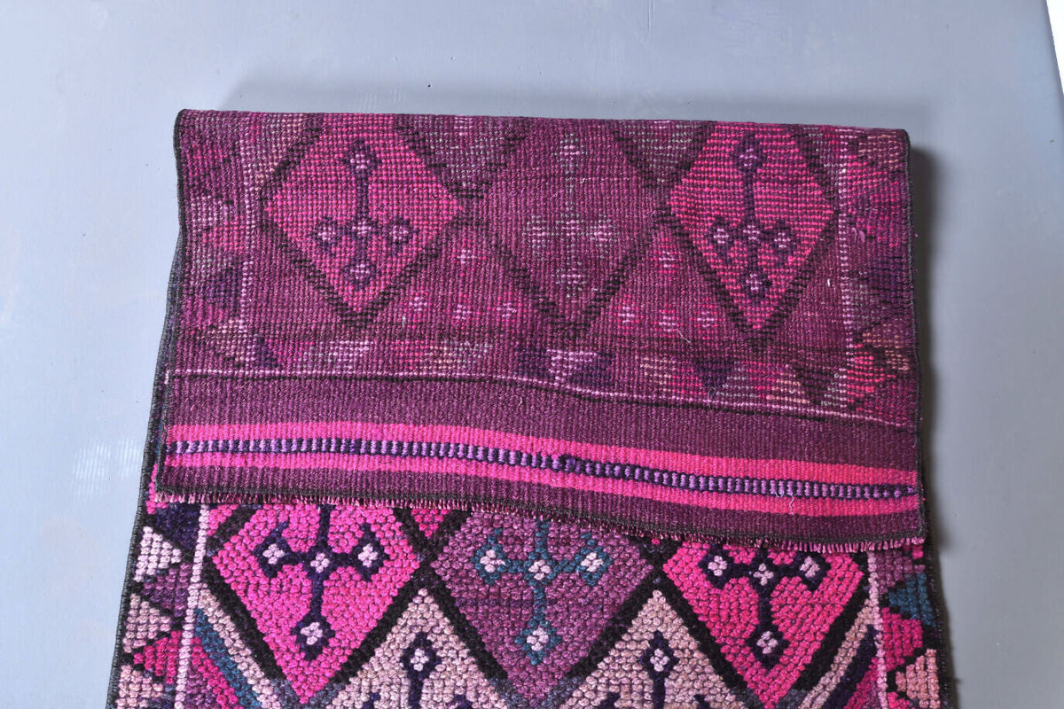 El yapımı vintage yolluk 81x391 cm i̇kat desenli yün - üstten görünüm