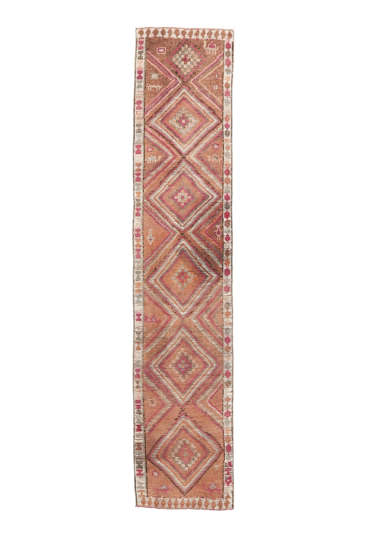 El yapımı vintage yolluk 79x384 cm geometrik desenli yün - farklı açıdan görünüm