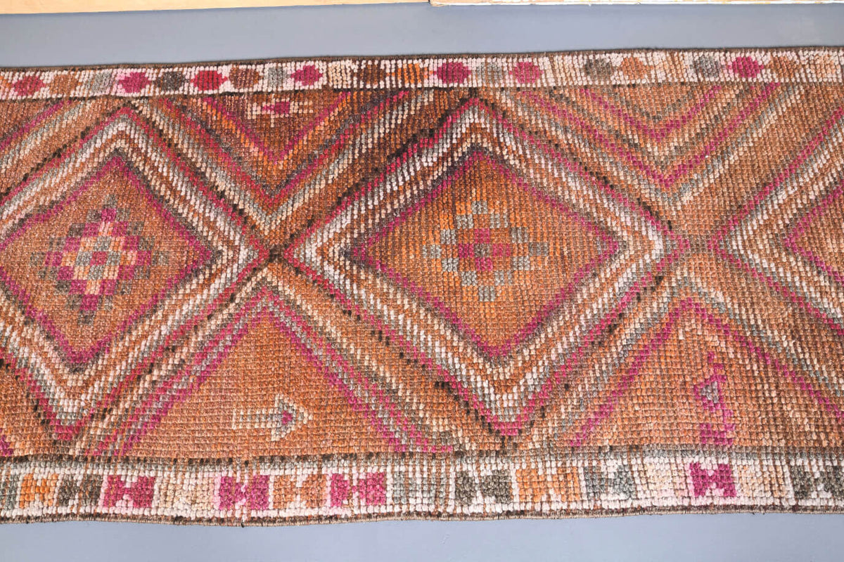 El yapımı vintage yolluk 79x384 cm geometrik desenli yün - desen detayı