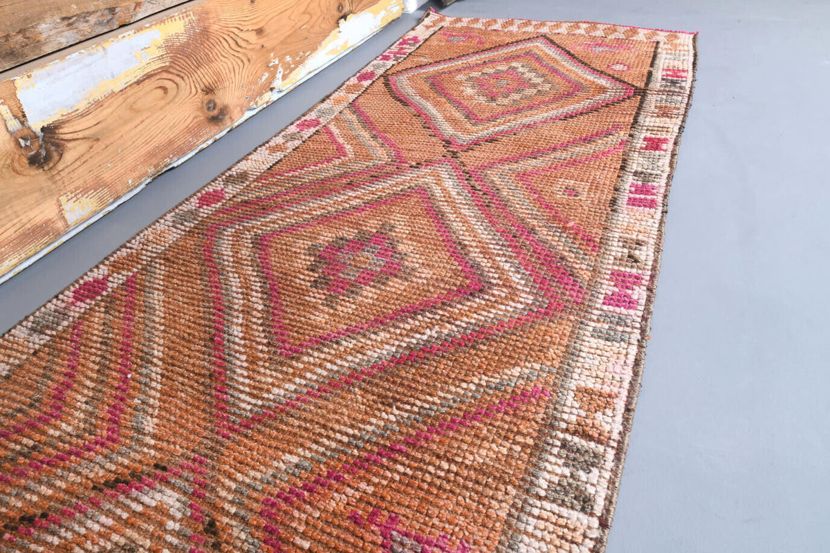 El yapımı vintage yolluk 79x384 cm geometrik desenli yün - mekan görünümü