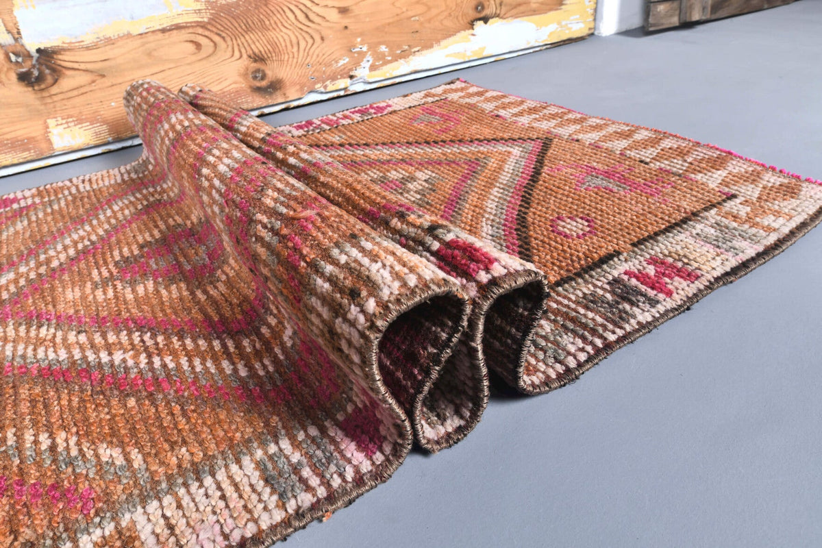 El yapımı vintage yolluk 79x384 cm geometrik desenli yün - açık alan görünümü