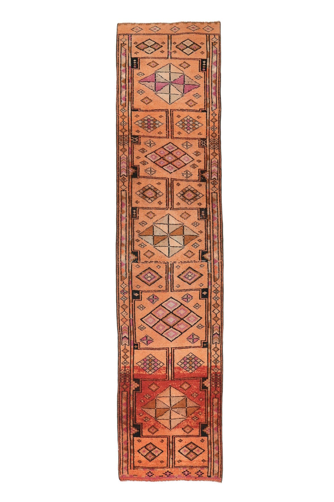 El yapımı vintage yolluk 91x399 cm i̇kat desenli yün - farklı açıdan görünüm
