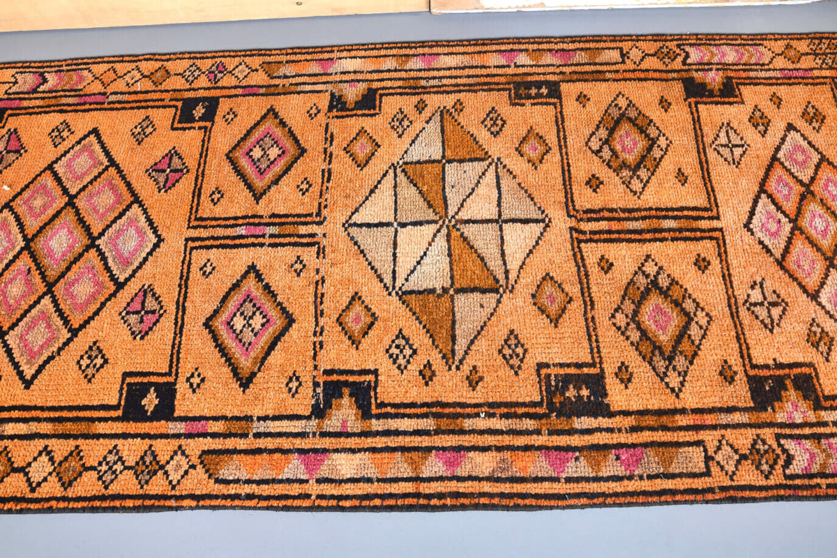 El yapımı vintage yolluk 91x399 cm i̇kat desenli yün - desen detayı