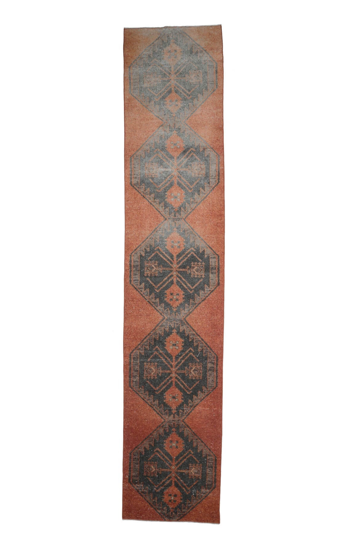 El yapımı vintage yolluk 79x396 cm i̇kat desenli yün - farklı açıdan görünüm