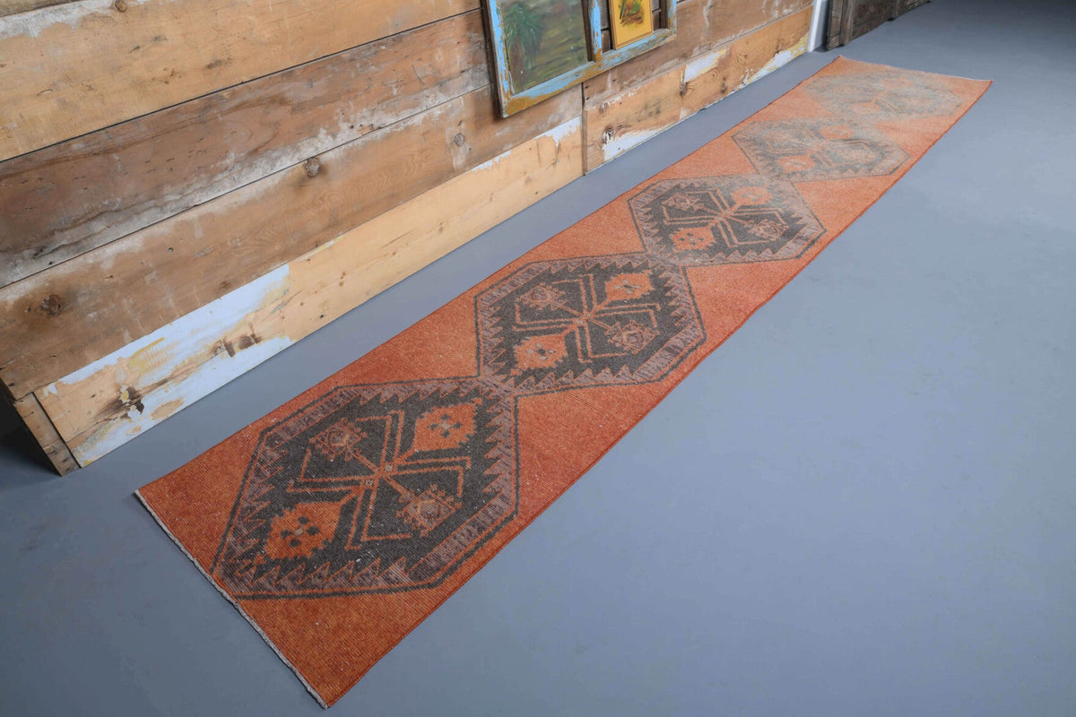 El yapımı vintage yolluk 79x396 cm i̇kat desenli yün - detay görünümü
