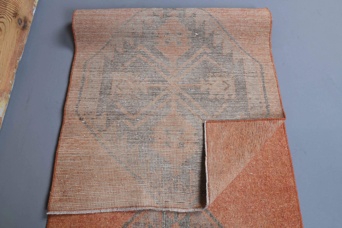 El yapımı vintage yolluk 79x396 cm i̇kat desenli yün - üstten görünüm