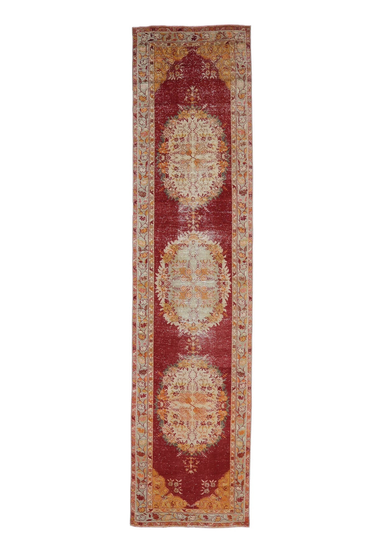 El yapımı vintage yolluk 94x396 cm oryantal desenli yün - açık alan görünümü