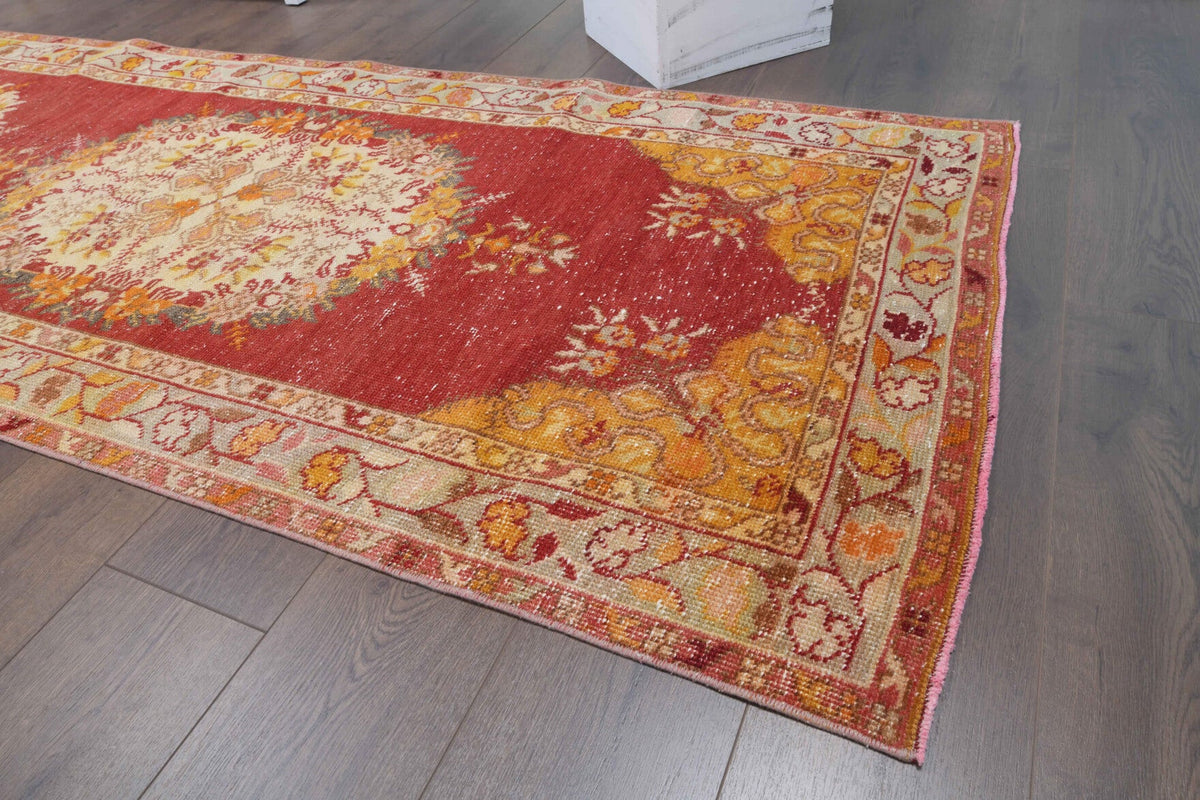 El yapımı vintage yolluk 94x396 cm oryantal desenli yün - üstten görünüm