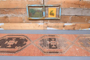 1970'lerden Anadolu kökenli ikat desenli el dokuma vintage yolluk, 87x386 cm