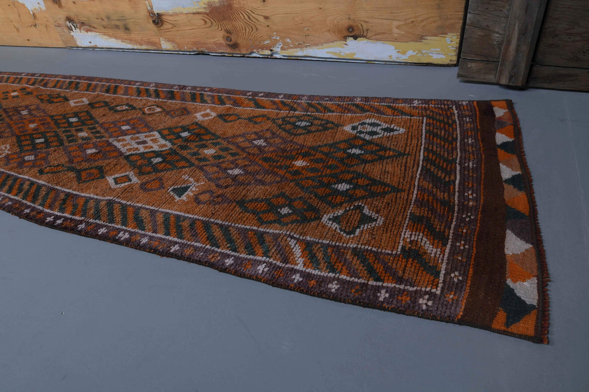 El yapımı vintage yolluk 79x399 cm i̇kat desenli yün - kenar ve saçak detayı