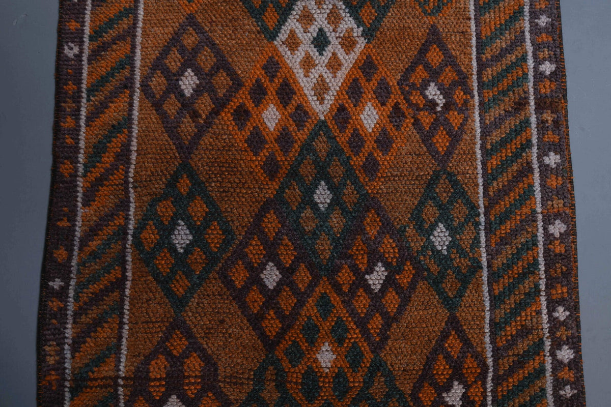 El yapımı vintage yolluk 79x399 cm i̇kat desenli yün - üstten görünüm