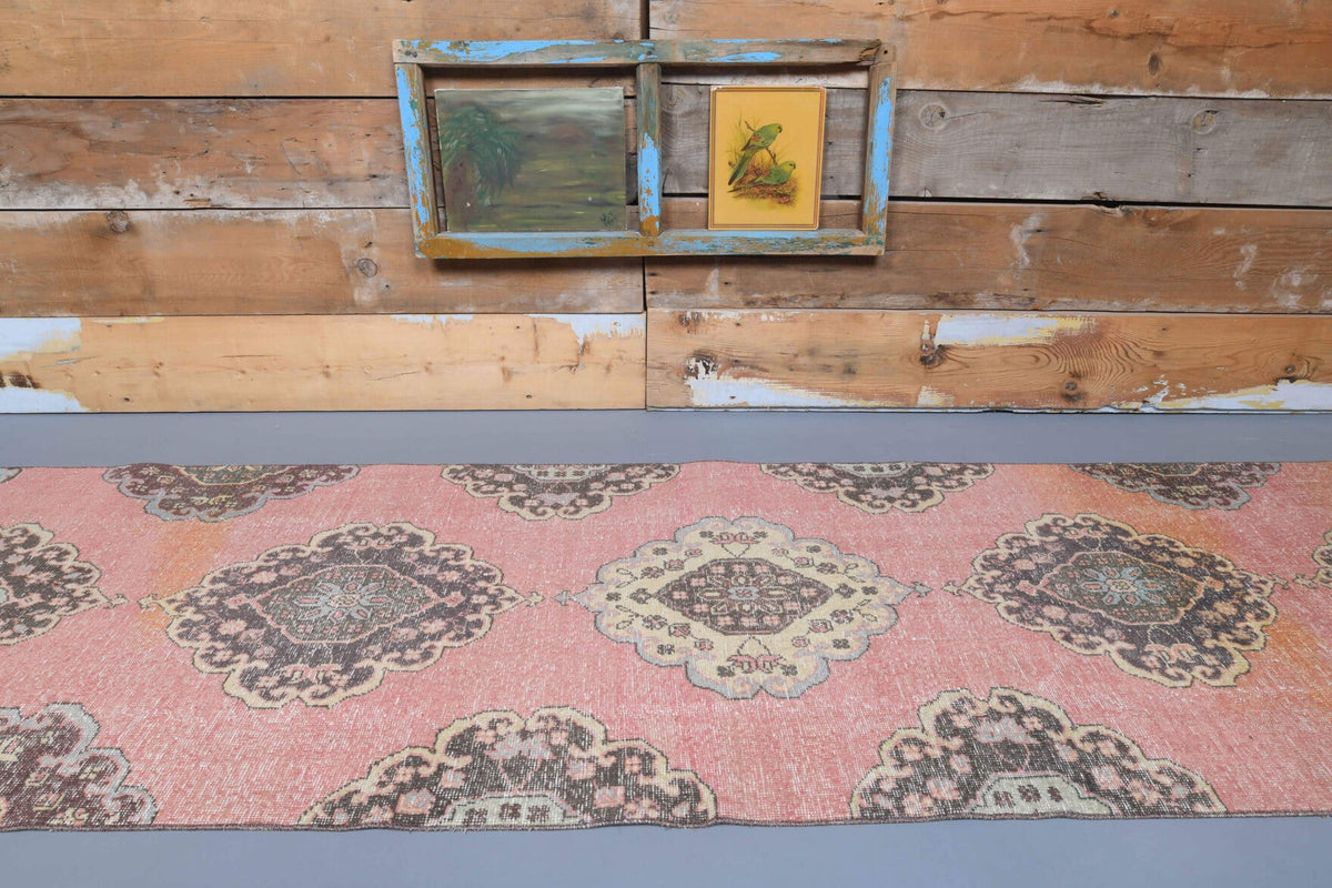 El yapımı vintage yolluk 94x394 cm oryantal desenli yün - kenar ve saçak detayı