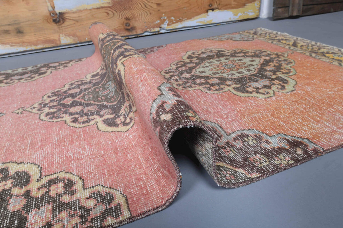 El yapımı vintage yolluk 94x394 cm oryantal desenli yün - üstten görünüm