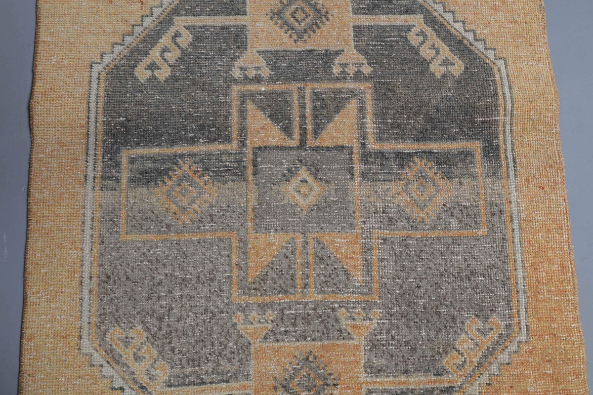 El yapımı vintage yolluk 94x386 cm geometrik desenli yün - desen detayı