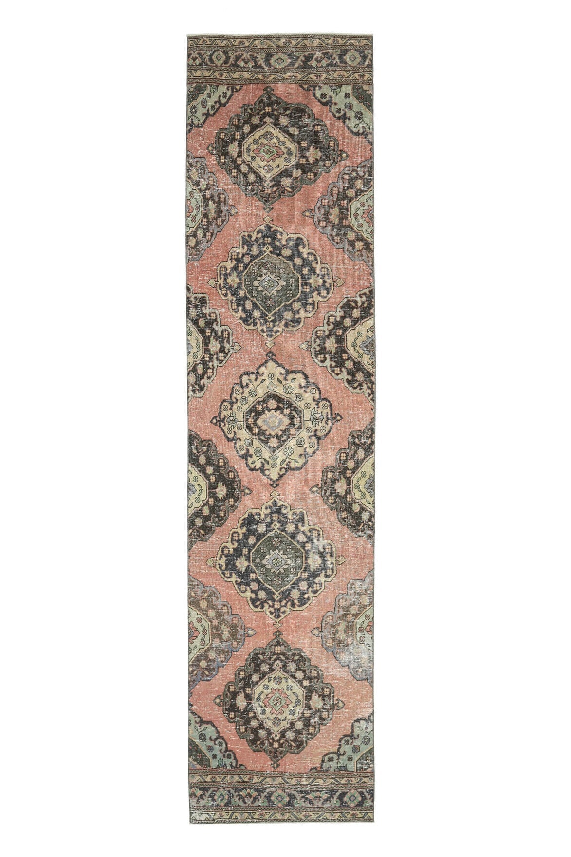 El yapımı vintage yolluk 91x386 cm oryantal desenli yün - açık alan görünümü