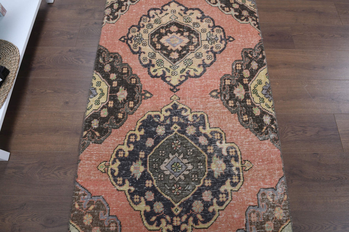 El yapımı vintage yolluk 91x386 cm oryantal desenli yün - kenar ve saçak detayı