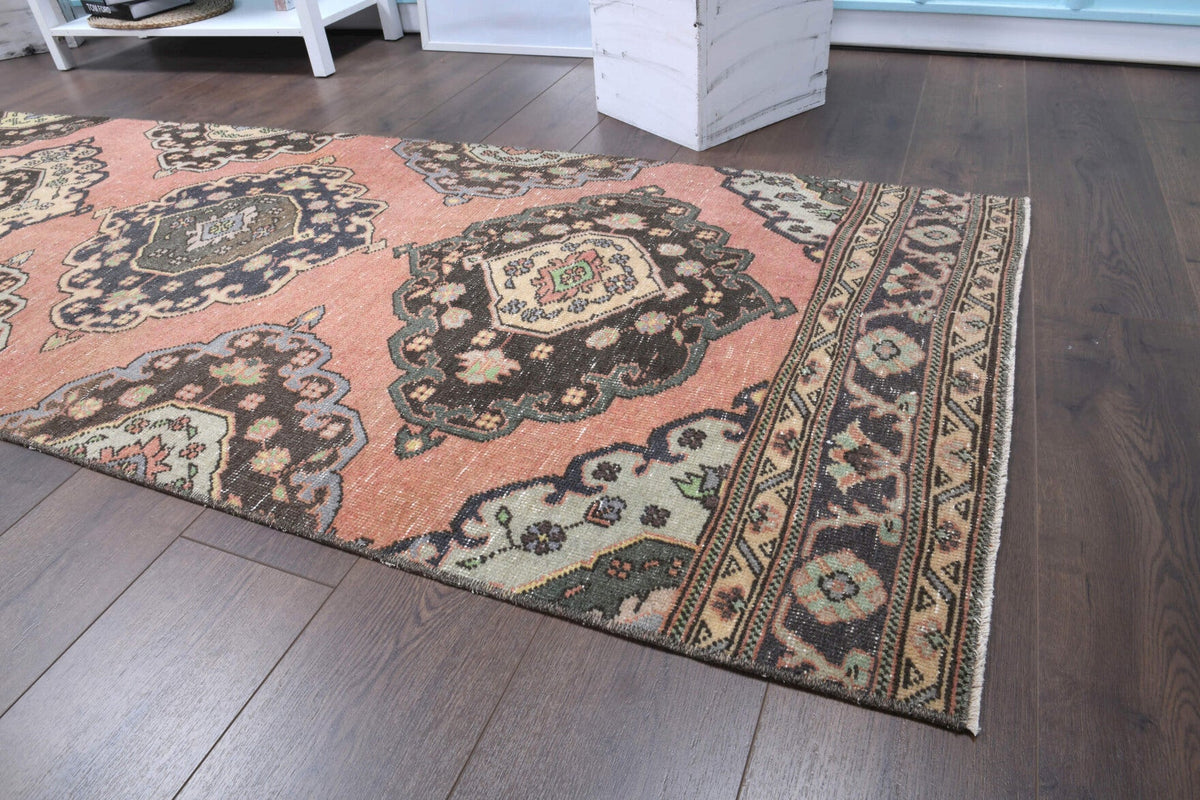 El yapımı vintage yolluk 91x386 cm oryantal desenli yün - üstten görünüm