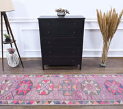 El yapımı vintage yolluk 61x366 cm geometrik desenli yün - detay görünümü
