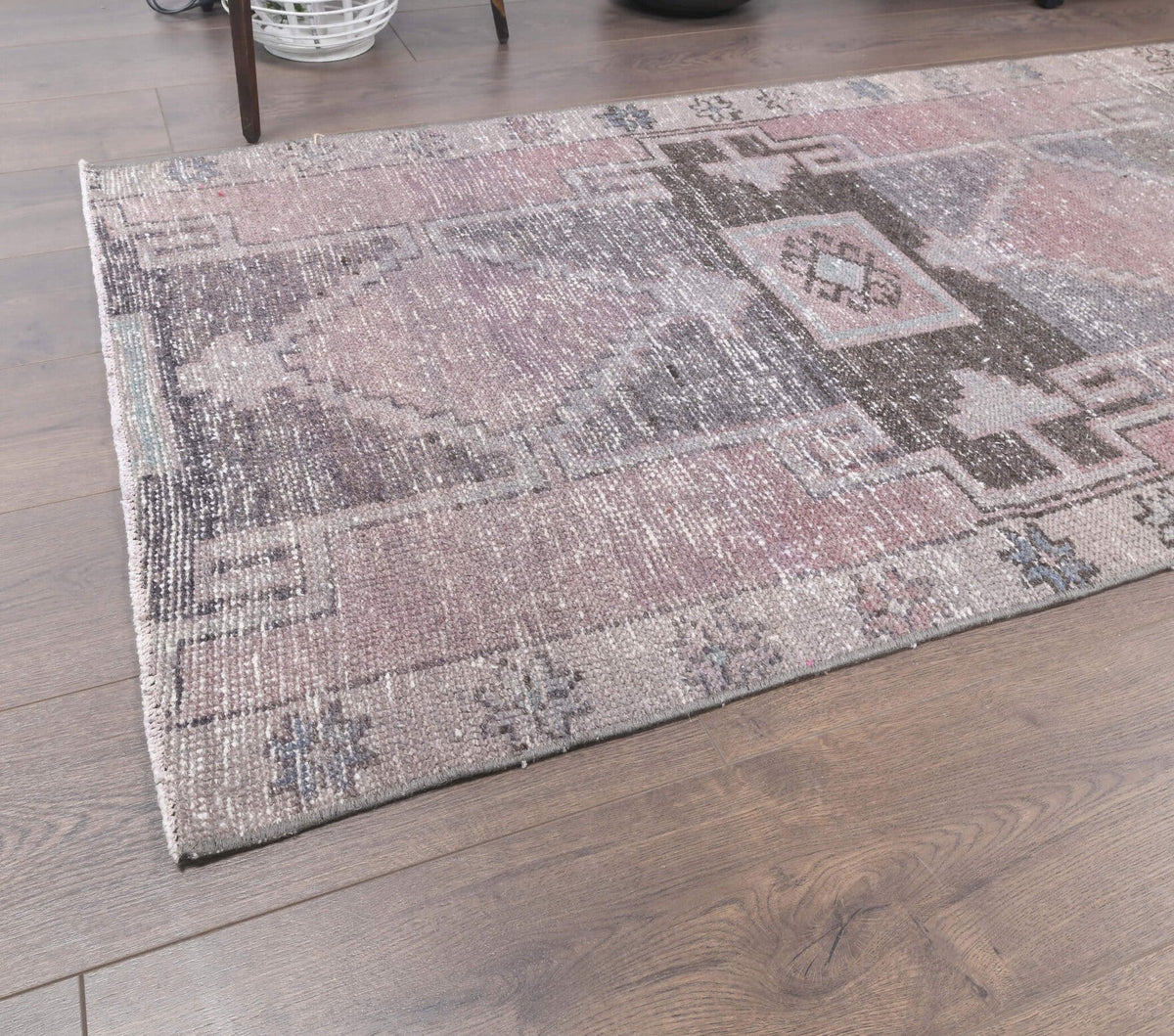 El yapımı vintage yolluk 89x391 cm geometrik desenli yün - desen detayı