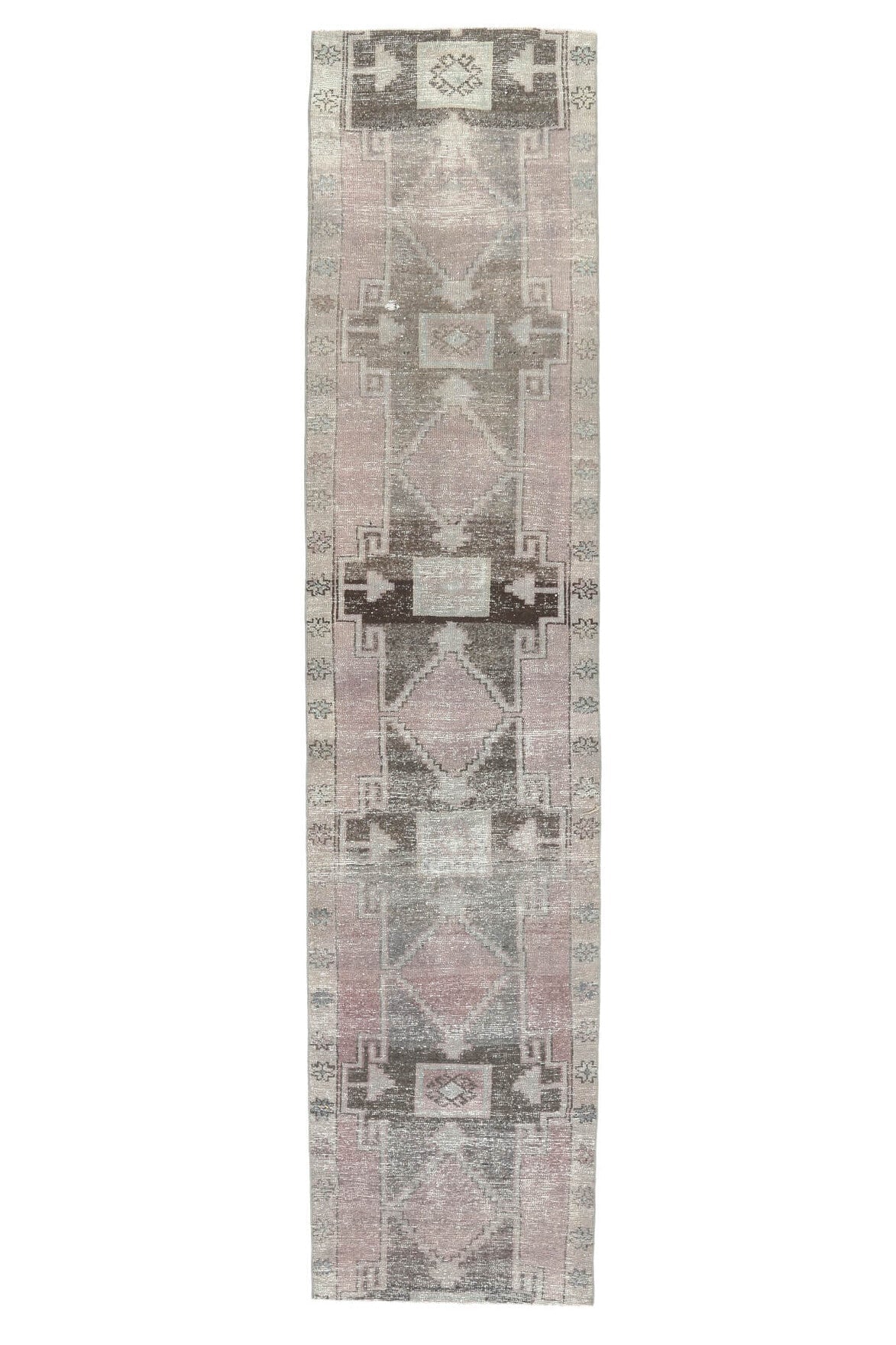 El yapımı vintage yolluk 89x391 cm geometrik desenli yün - açık alan görünümü