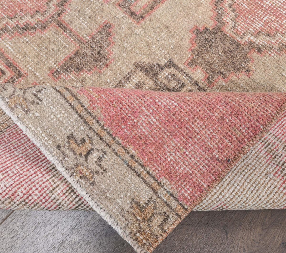 El yapımı vintage yolluk 81x384 cm geometrik desenli yün - desen detayı