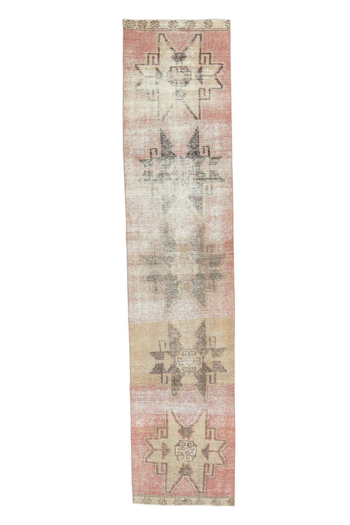 El yapımı vintage yolluk 81x384 cm geometrik desenli yün - açık alan görünümü