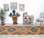 El yapımı vintage yolluk 86x384 cm i̇kat desenli yün - detay görünümü