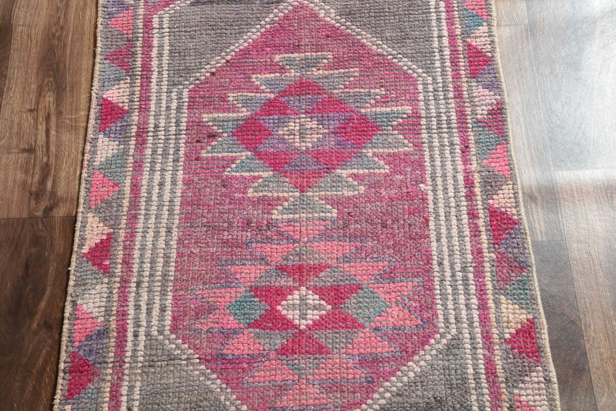 El yapımı vintage yolluk 79x391 cm i̇kat desenli yün - kenar ve saçak detayı