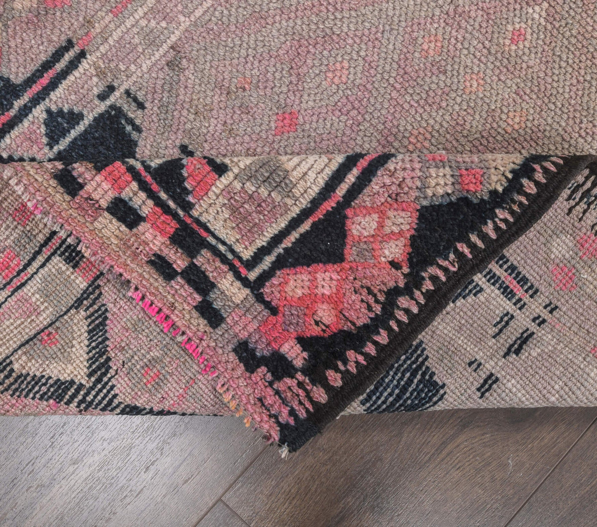 El yapımı vintage yolluk 86x384 cm geometrik desenli yün - desen detayı