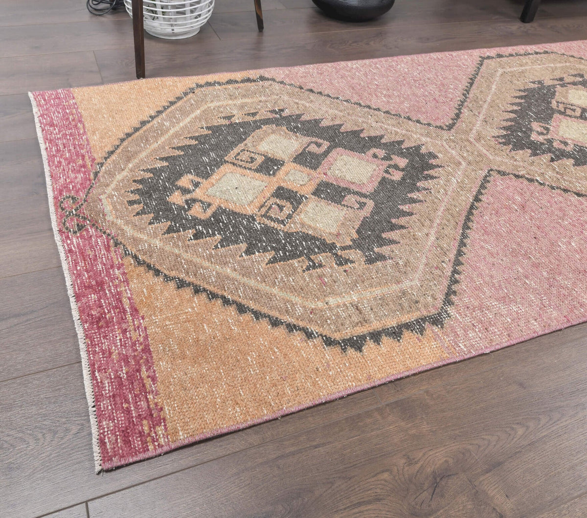El yapımı vintage yolluk 97x394 cm tribal desenli yün - desen detayı