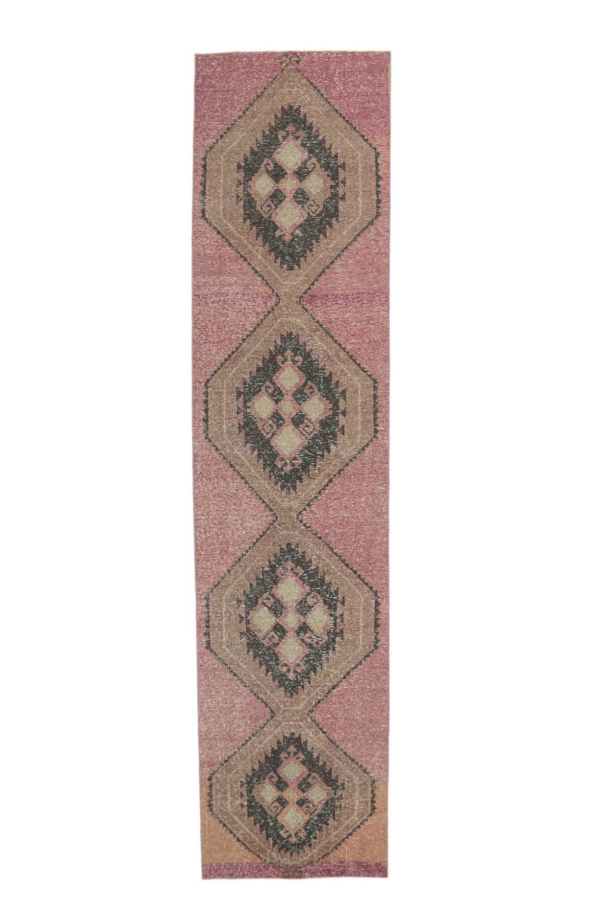 El yapımı vintage yolluk 97x394 cm tribal desenli yün - açık alan görünümü