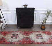 El yapımı vintage yolluk 81x411 cm geometrik desenli yün - detay görünümü
